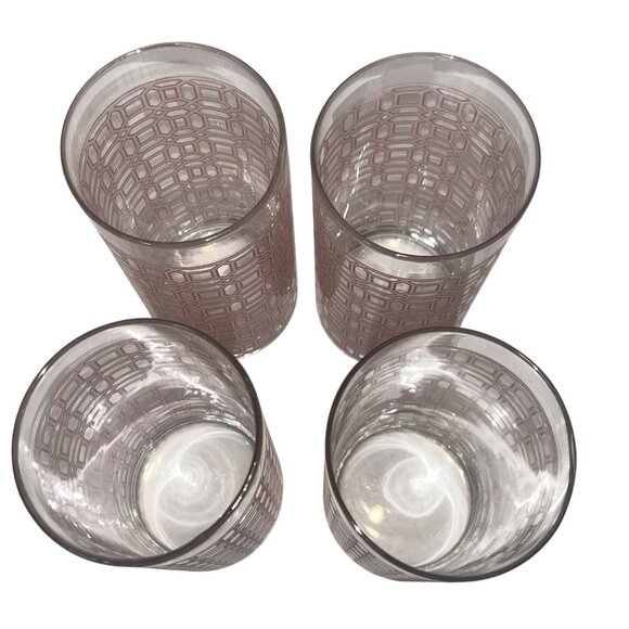 MCM Vintage Retro??? Pink & Clear Glass Tumblers With Modern Pattern Design 6 In - Picture 5 of 8